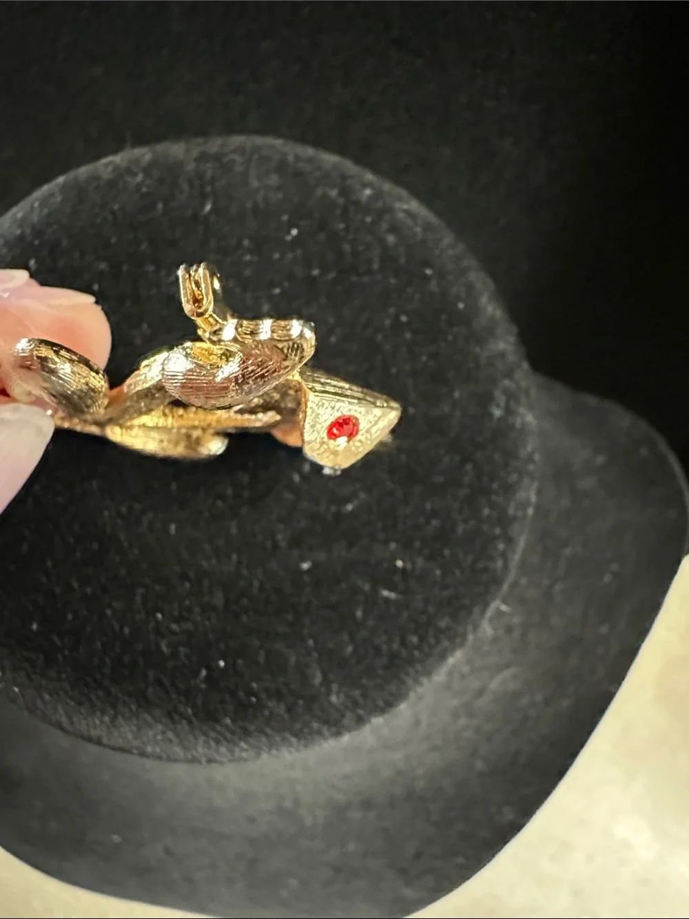 Vintage JJ Gold-Tone Frog Brooch With Red Rhinestone Eyes